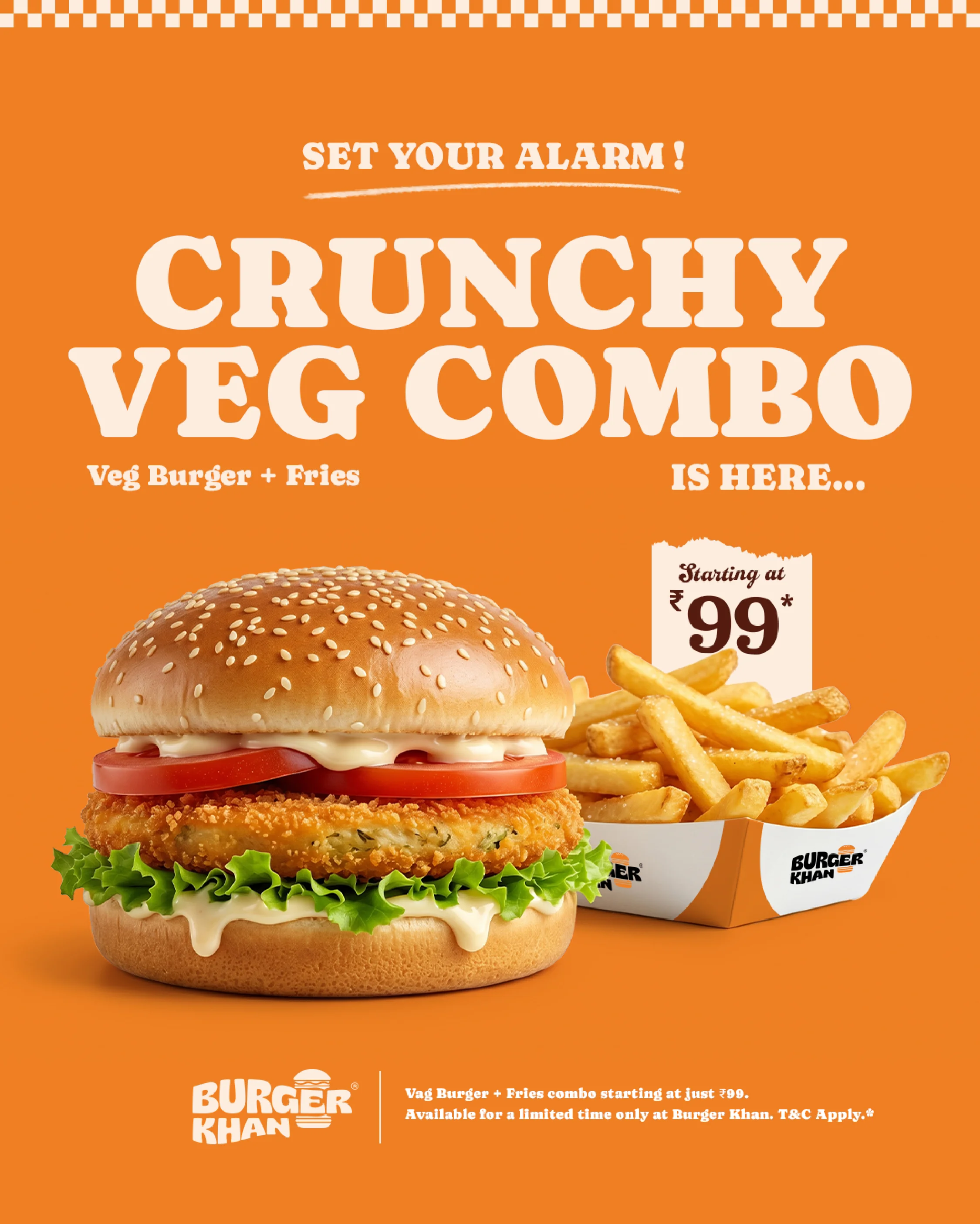 Crunchy Veg Combo - Veg Burger & Fries at 99