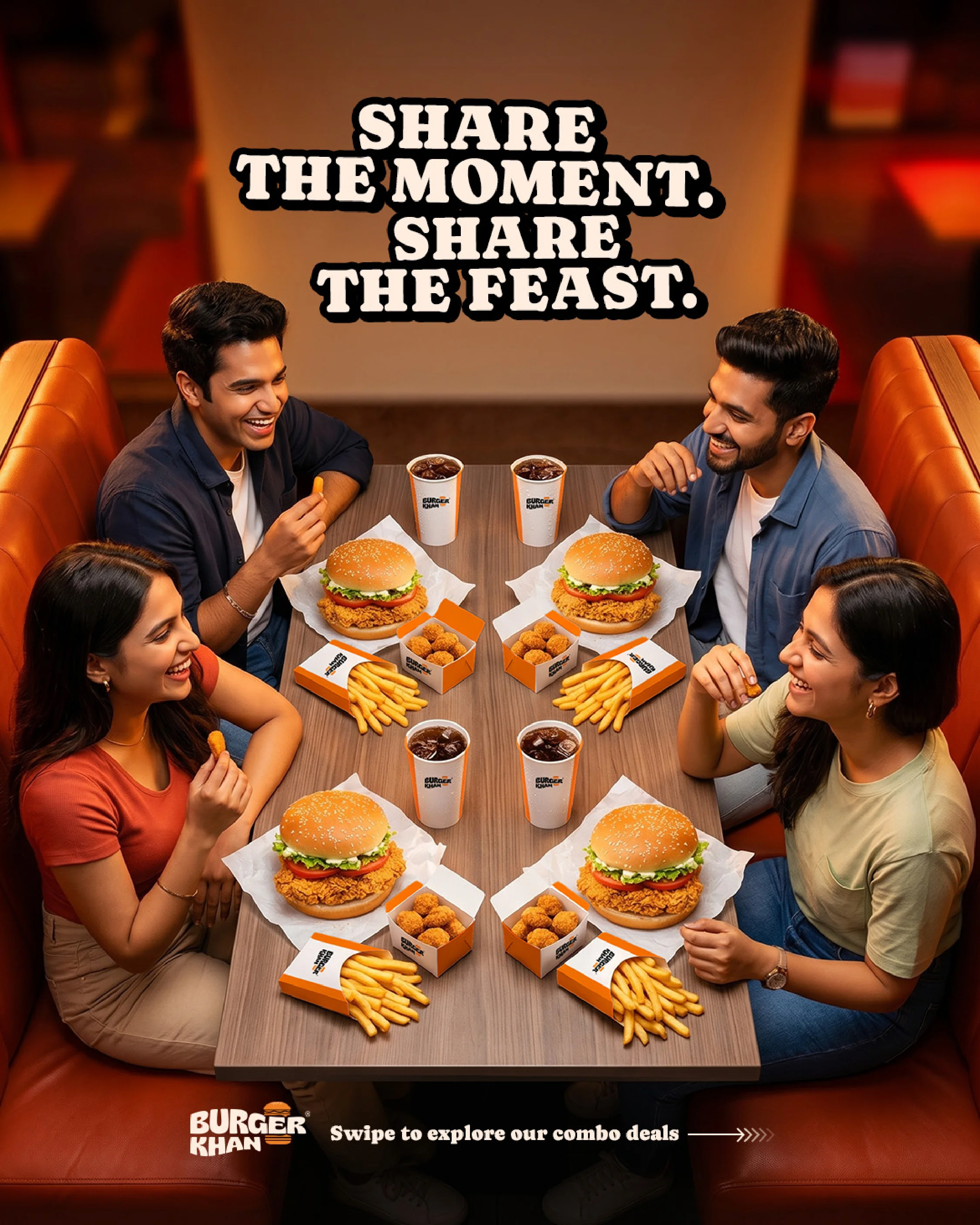 Share The Moment Share The Feast - Friends Dining at Burger Khan