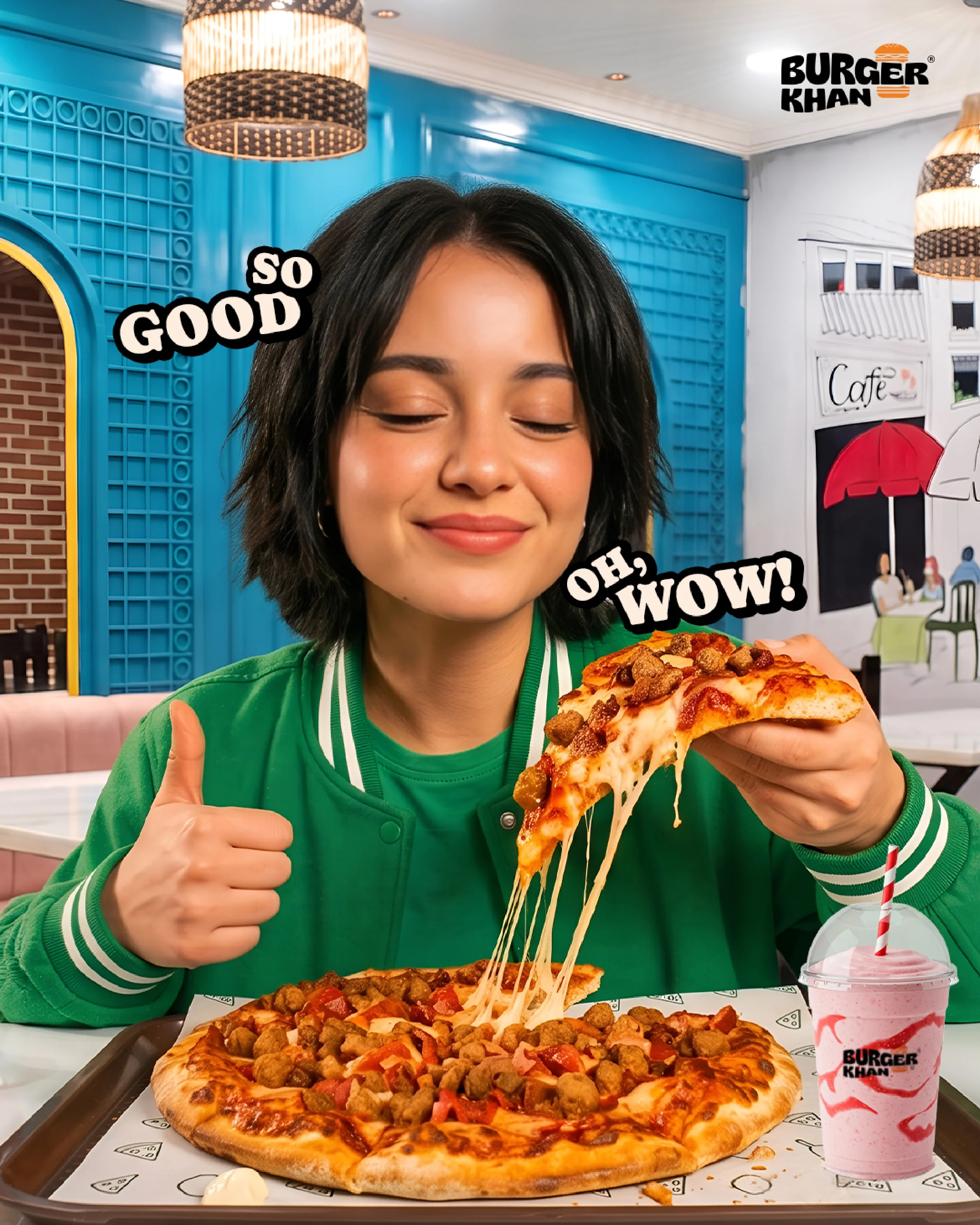 So Good Oh Wow - Enjoying Cheese Pull Pizza and Thickshake