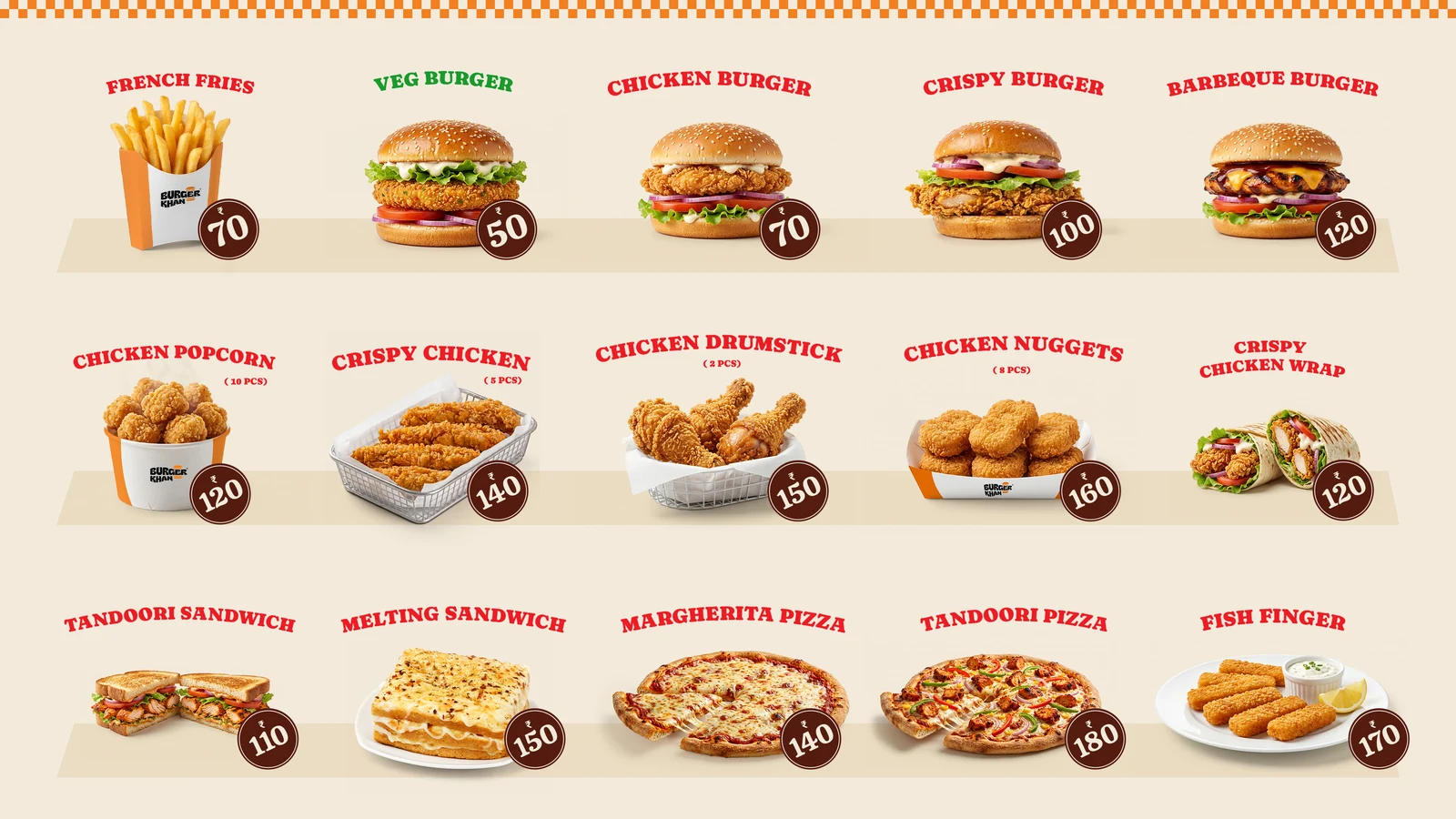 Burger Khan Single Items & Starters Menu Board